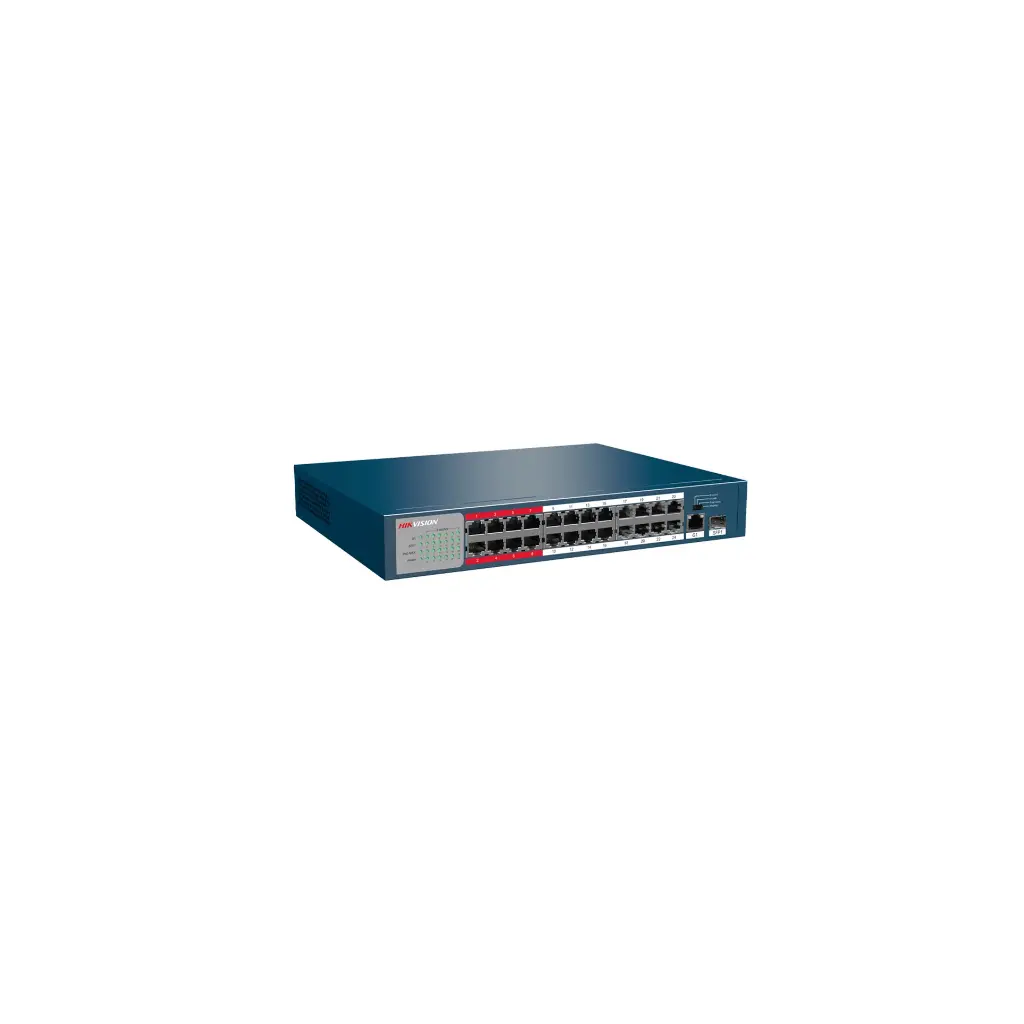 DS-3E0326P-E/M(C)   Switch PoE+ / No Administrable / 24 Puertos 10/100 Mbps PoE+ / 1 Puerto Gigabit / PoE hasta 250 metros